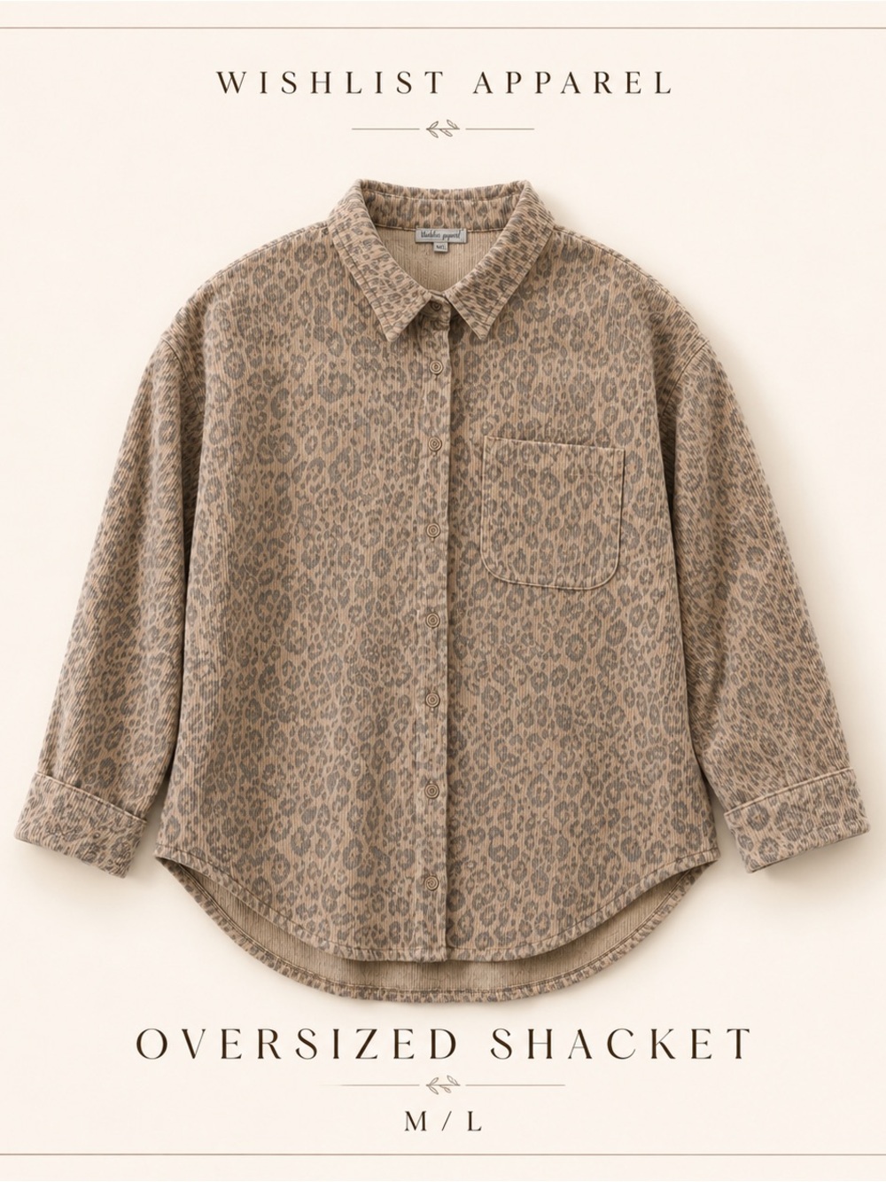 Wishlist Apparel Leopard Print Corduroy Shacket Shirt Jacket Oversized M/L Boho
